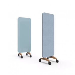 Lintex Mobile Glastafel Mood Fabric - Schallabsorbierende Rückseite, Farbe Calm 320 / Blazer Lite LTH63 (Blau), Fuß/Räder-Satz Eiche / Schwarze Räder, Größe B70 x H196 cm