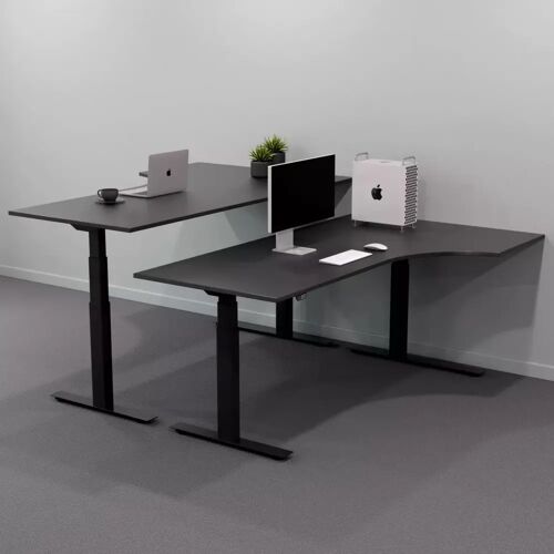 Brizley of Scandinavia Höhenverstellbarer Schreibtisch mit geschwungener Platte - Premium, Größe 180x120 cm, Tischplatte Schwarz, Stativ Schwarz