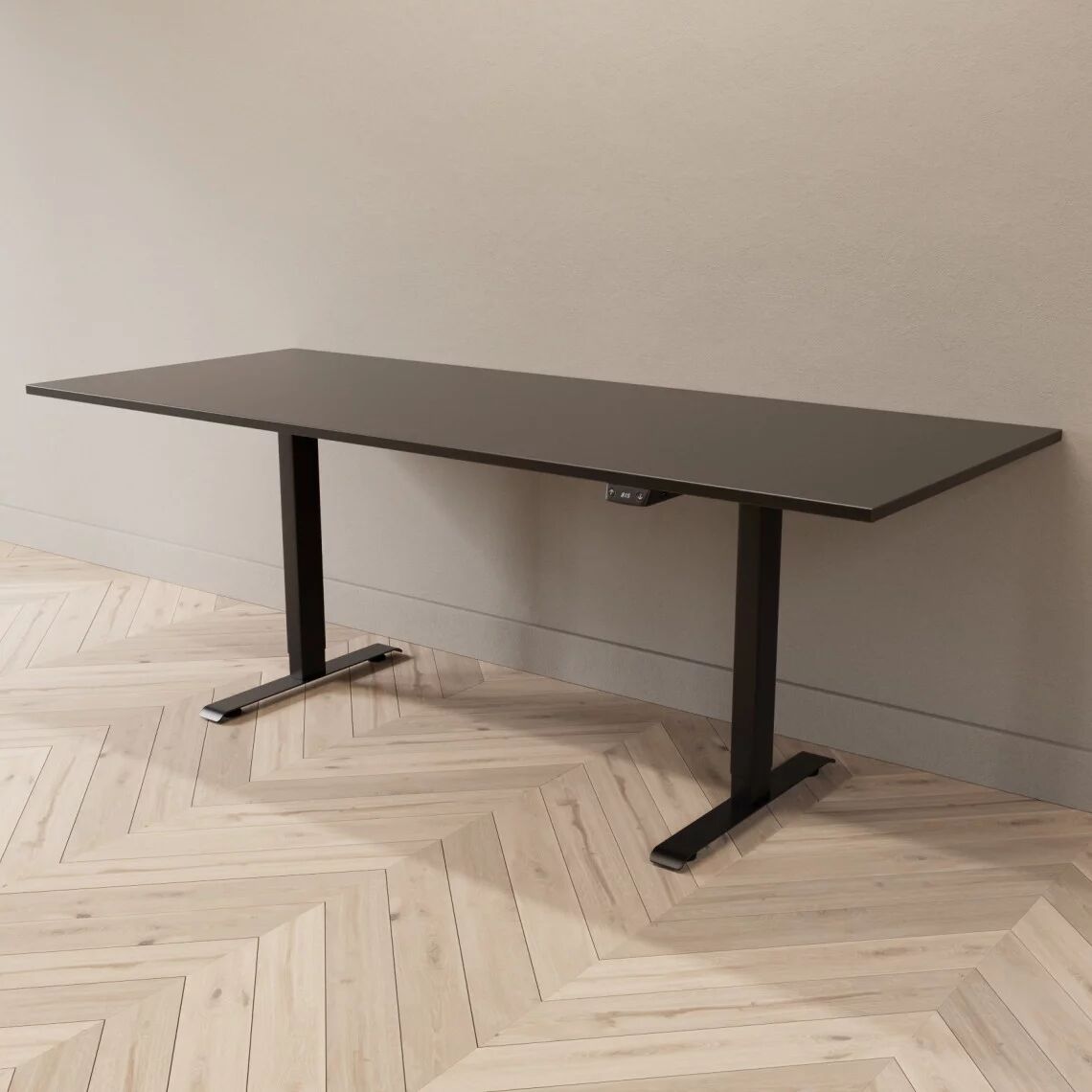 Direkt Interiör Höhenverstellbarer Schreibtisch - Standard, Tischplatte Schwarz, Stativ Schwarz, Größe 200x80 cm