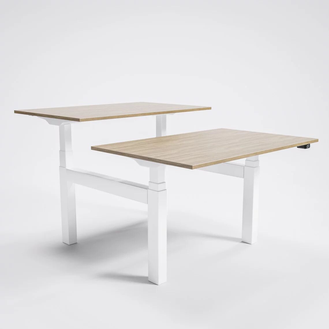 Brizley of Scandinavia Höhenverstellbarer Doppel-Schreibtisch AdjusTable Bench PRO6, Tischplatte Eiche, Stativ Weiß, Größe 200x80 cm