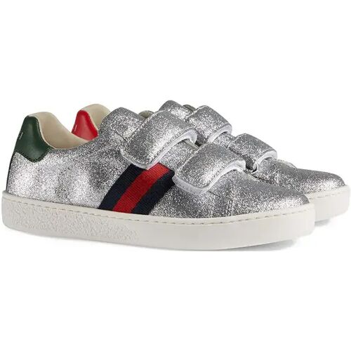 Gucci Kids Kinder Sneaker aus Glitzerstoff mit Web - Grau 20/21 Unisex
