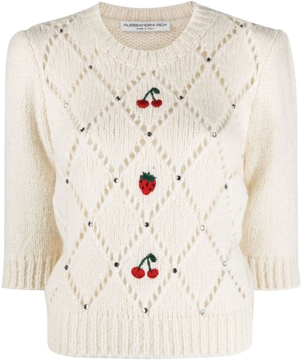 Alessandra Rich fruit-embroidered pointelle knit jumper - Weiß 38/40 Female