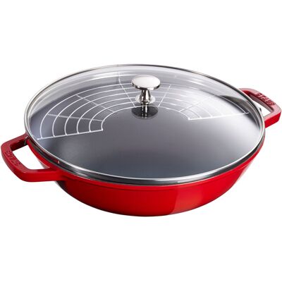 Zwilling Staub Specialities Wok mit Glasdeckel 30 cm, rund, Kirsch-Rot, Gusseisen Zwilling Staub Specialities Wok mit Glasdeckel 30 cm, rund, Kirsch-Rot, Gusseisen