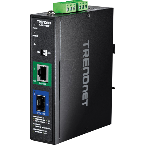 Trendnet TRN TI-BF711SFP - Industrial Medienkonverter, SFP+ auf 10G, PoE++