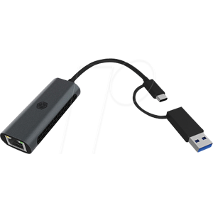 Icybox IB-LAN301-C3 - Netzwerkkarte, USB-A / USB-C, 2,5 Gigabit Ethernet, 1x RJ45