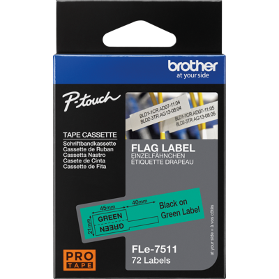 Brother P-TOUCH FLE7511 - Einzelfähnchen-Etiketten, schwarz auf grün, 21 x 45 mm Brother P-TOUCH FLE7511 - Einzelfähnchen-Etiketten, schwarz auf grün, 21 x 45 mm