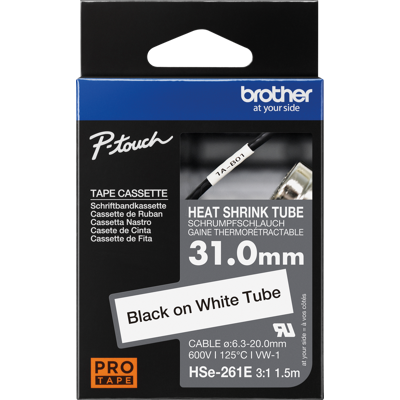 Brother P-TOUCH HSE-261E - Schrumpfschlauch, 3:1, 31 mm x 1,5 m, weiß/schwarz Brother P-TOUCH HSE-261E - Schrumpfschlauch, 3:1, 31 mm x 1,5 m, weiß/schwarz