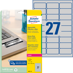 AVERY ZWECKFORM AVZ L6011-8 - Typenschild-Etiketten, wasserfest, 63,5 x 29,6 mm, 216 Stück, si