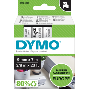 DYMO D1 40910 - DYMO D1 Schriftband, 9mm, schw./transparent