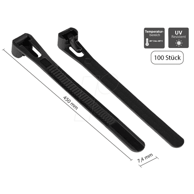 GOOD CONNECTIONS GC KAB-R45S74 - Kabelbinder, wiederlösbar, 450 mm, schwarz, UV-beständig, 100er- GOOD CONNECTIONS GC KAB-R45S74 - Kabelbinder, wiederlösbar, 450 mm, schwarz, UV-beständig, 100er-