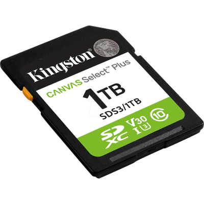 Kingston SDCS3/1TB - microSDXC-Speicherkarte, 1 TB, Canvas Select Plus Kingston SDCS3/1TB - microSDXC-Speicherkarte, 1 TB, Canvas Select Plus