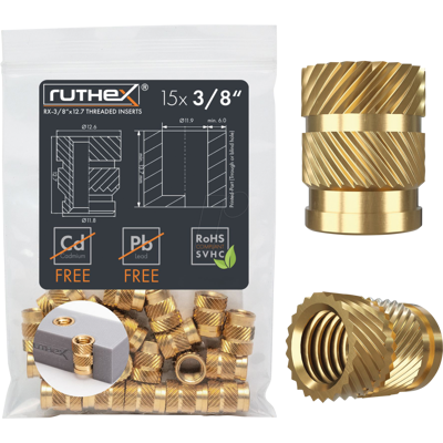 RUTHEX RX-3/8-16-X12.7 - 3D Druck, Gewindeeinsätze, 3/8"x12,7, 15 Stück RUTHEX RX-3/8-16-X12.7 - 3D Druck, Gewindeeinsätze, 3/8"x12,7, 15 Stück