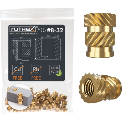 RUTHEX RX-8-32X8.1 - 3D Druck, Gewindeeinsätze, #8-32x8,1, 50 Stück RUTHEX RX-8-32X8.1 - 3D Druck, Gewindeeinsätze, #8-32x8,1, 50 Stück