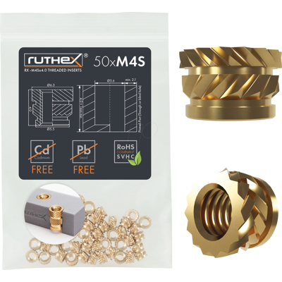 RUTHEX RX-M4SX4,0 - 3D Druck, Gewindeeinsätze, M4x4 (Short), 50 Stück RUTHEX RX-M4SX4,0 - 3D Druck, Gewindeeinsätze, M4x4 (Short), 50 Stück