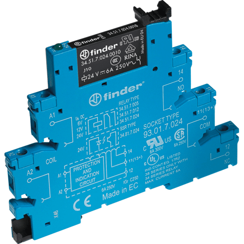 Finder FIN 38.51.7 48V - Koppelrelais, schmal, 250 V, 48 V DC sensitiv