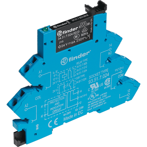 Finder FIN 38.61.7 24V - Koppelrelais mit Zugfederklemmen, 1 CO, 6 A hartvergoldet, 24 V