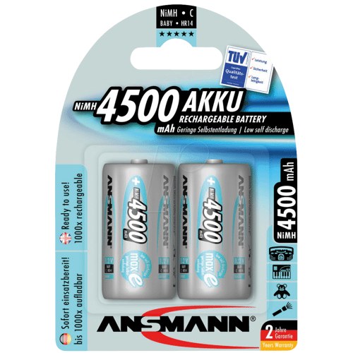 Ansmann ANS MAXE 2XBABY - maxE, NiMh Akku, C (Baby), 4500 mAh, 2er-Pack