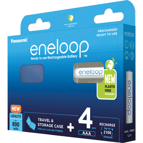 Panasonic ENELOOP 4XAAAB - eneloop, NiMh Akku, AAA (Micro), 800 mAh, 4er-Pack + Box