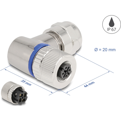 DELOCK 60565 - M12 Steckverbinder A-kodiert 4 Pin Buchs, 90° gewinkelt Metall DELOCK 60565 - M12 Steckverbinder A-kodiert 4 Pin Buchs, 90° gewinkelt Metall