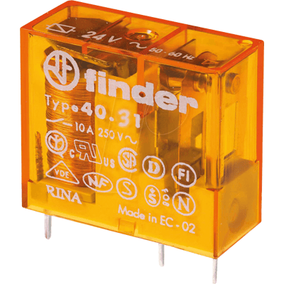 Finder FIN 40.31.8 230V - Steck-Printrelais, 1 CO, 10 A, 230 V AC Finder FIN 40.31.8 230V - Steck-Printrelais, 1 CO, 10 A, 230 V AC
