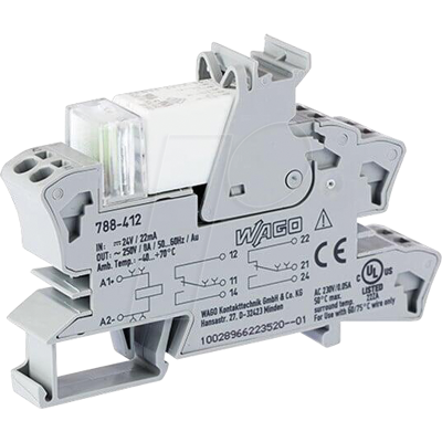 WAGO 788-412 - Stecksockel mit Relais - 24 V DC, 2 Kontakte, IP20 WAGO 788-412 - Stecksockel mit Relais - 24 V DC, 2 Kontakte, IP20