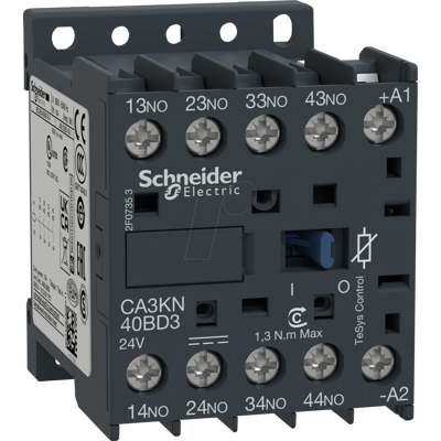 Schneider Electric CA3KN40BD3 - Hilfsschütz, TeSys CAK, 4 NO, 24 V DC, mit Diode Schneider Electric CA3KN40BD3 - Hilfsschütz, TeSys CAK, 4 NO, 24 V DC, mit Diode