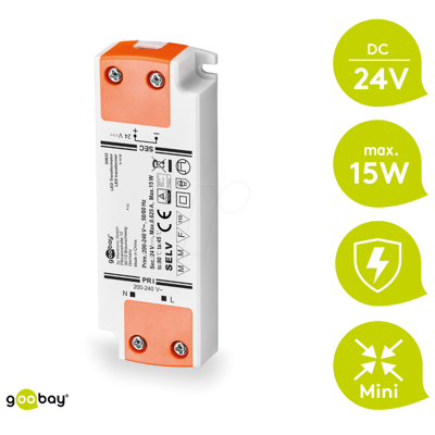 GOOBAY 30633 - LED-Trafo, 15 W, 24 V DC, 625 mA, slim GOOBAY 30633 - LED-Trafo, 15 W, 24 V DC, 625 mA, slim
