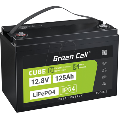GREENCELL Green Cell CUBE LiFePO4 125Ah 12,8V 1600Wh Lithium-Eisenphosphat-Batterie - Off-Grid GREENCELL Green Cell CUBE LiFePO4 125Ah 12,8V 1600Wh Lithium-Eisenphosphat-Batterie - Off-Grid