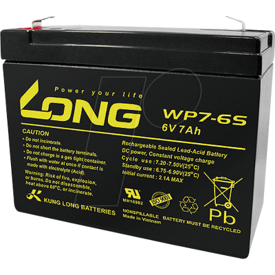 Kung Long WP7-6S 6V 7Ah Blei-Akku - Sicher, Wartungsfrei Kung Long WP7-6S 6V 7Ah Blei-Akku - Sicher, Wartungsfrei
