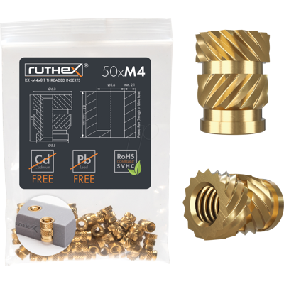 RUTHEX RX-M4X8,1 - 3D Druck, Gewindeeinsätze, M4x8,1, 50 Stück RUTHEX RX-M4X8,1 - 3D Druck, Gewindeeinsätze, M4x8,1, 50 Stück