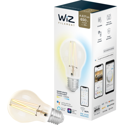 WiZ Smart LED Glühbirne Weiß Klar A60 E27 Dimmbare - LED Birne WiZ Smart LED Glühbirne Weiß Klar A60 E27 Dimmbare - LED Birne