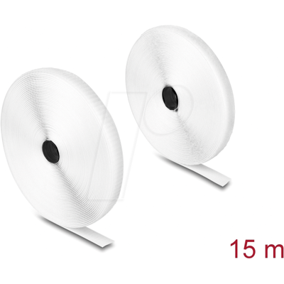 DELOCK 20921 - Strapazierfähiges Klettband Set auf Rolle, L 15 m x B 20 mm weiß DELOCK 20921 - Strapazierfähiges Klettband Set auf Rolle, L 15 m x B 20 mm weiß
