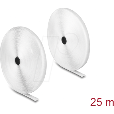 DELOCK 20922 - Strapazierfähiges Klettband Set auf Rolle, L 25 m x B 20 mm weiß DELOCK 20922 - Strapazierfähiges Klettband Set auf Rolle, L 25 m x B 20 mm weiß