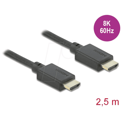 DELOCK 85389 - High Speed HDMI Kabel, 8K 60 Hz, 2,5 m DELOCK 85389 - High Speed HDMI Kabel, 8K 60 Hz, 2,5 m