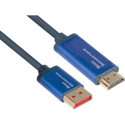 GOOD CONNECTIONS GC 4860-SF030B - DP 1.4 auf HDMI 2.0 A Stecker,4K@60Hz, 3 m, blau GOOD CONNECTIONS GC 4860-SF030B - DP 1.4 auf HDMI 2.0 A Stecker,4K@60Hz, 3 m, blau
