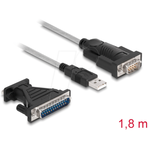 DELOCK 61314 - Adapterkabel USB zu Seriell, + RS-232 auf DB9 Adapter, 1,8 m