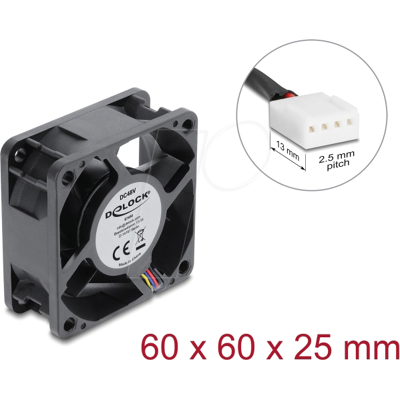 DELOCK 67450 - Axiallüfter 48 V DC, 60 x 60 x 25 mm mit 4 Pin PWM Anschluss DELOCK 67450 - Axiallüfter 48 V DC, 60 x 60 x 25 mm mit 4 Pin PWM Anschluss