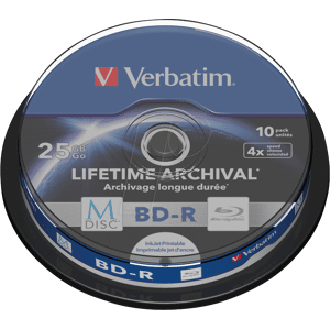 VERBATIM 43825 - BD-R, 25GB, bedruckbar, 10er-Pack (M-DISC)