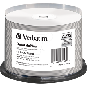 VERBATIM 43745 - CD-R 700 MB, 52x, bedruckbar, 50er Spindel