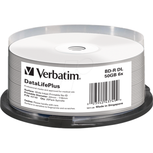 VERBATIM 43749 - BD-R, No-ID bedruckbar 50 GB, 6x, 25er Pack Spindle