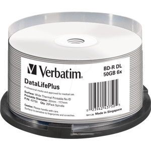 VERBATIM 43750 - BD-R, Thermisch bedruckbar 50 GB, 6x, 25er Pack Spindle