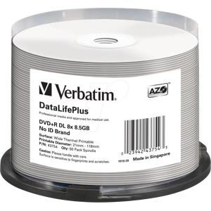 VERBATIM 43754 - DVD+R 8,5 GB, Thermisch bedruckbar, 50er Spindel