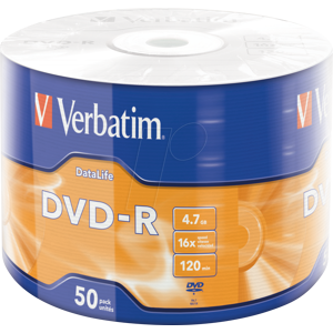 VERBATIM 43791 - DVD-R 4,7 GB DataLife, matt, 50er Pack Spindel Wrap