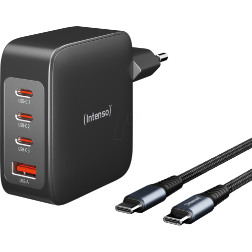 INTENSO 7814010 - USB-Ladegerät, 140 W, 1x USB-A, 3x USB-C, PD3.1, QC4.0, GaN, sch