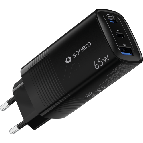 SONERO SON X-PS130 - USB-Ladegerät, 65 W, GaN, PD, 2x USB-C, 1x USB-A, schwarz