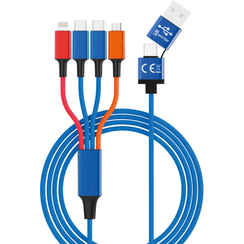 SMRTER HYDRA ELITE-C MX - Ladekabel, USB-A/-C -> micro USB, Lightning & 2x USB-C,blau/bunt