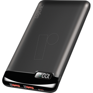 LOGILINK PA0286 - Powerbank, 10000 mAh, 2x USB, 1x USB-C, Display, schwarz