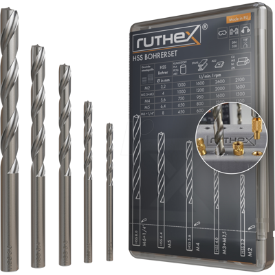 RUTHEX RX DRILL BIT SET - 3D Druck, Bohrersatz, 3,2/4,0/5,6/6,4/8,0 mm, 5 Stück RUTHEX RX DRILL BIT SET - 3D Druck, Bohrersatz, 3,2/4,0/5,6/6,4/8,0 mm, 5 Stück