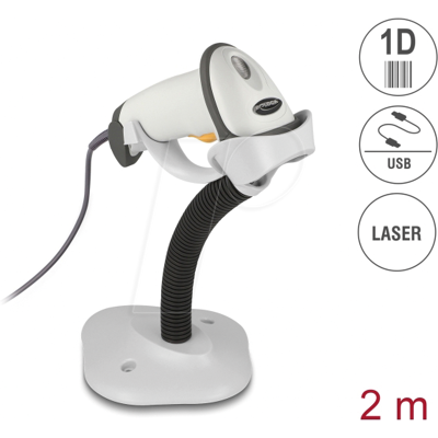 DELOCK 90565 - Barcodescanner, 1D, Laser, USB, mit Halter, grau DELOCK 90565 - Barcodescanner, 1D, Laser, USB, mit Halter, grau