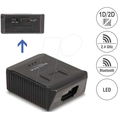 DELOCK 90605 - Barcodescanner, 1D/2D, 2,4 GHz/Bluetooth DELOCK 90605 - Barcodescanner, 1D/2D, 2,4 GHz/Bluetooth